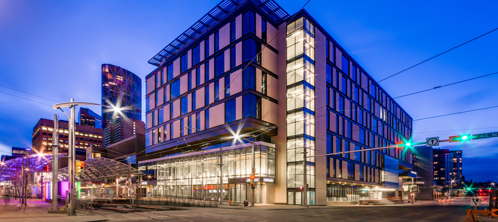 Bow Valley college building at night